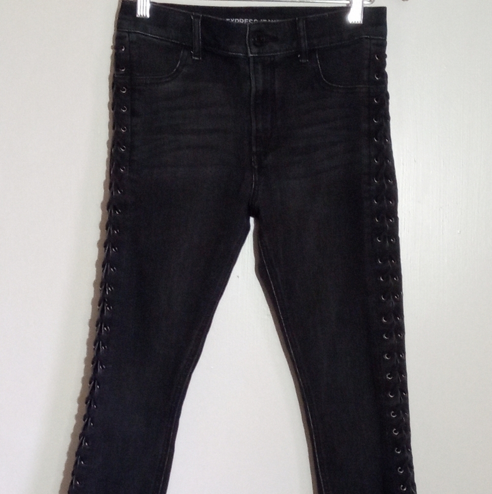 Express washed black high rise ankle jegging with lace up side seams - Picture 2 of 12